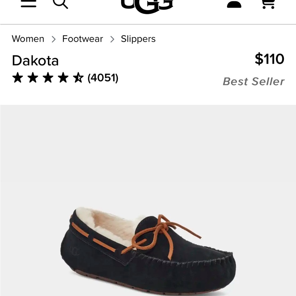 Ugg Dakota Moccasin/Slipper. Black suede size 6